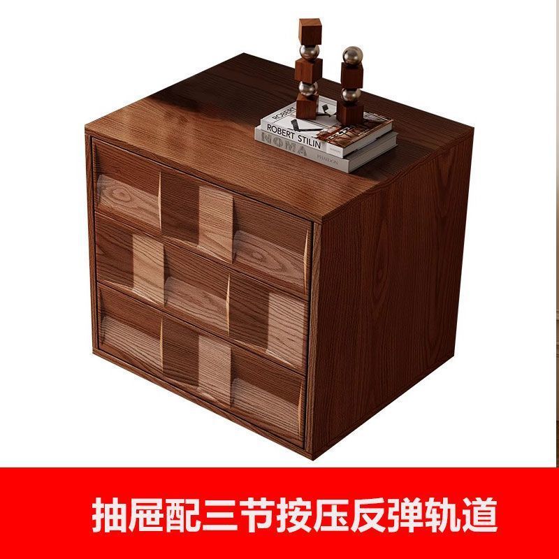 中古风实木床头柜法式复古家用落地柜多功能组合柜整装床边收纳柜|undefined