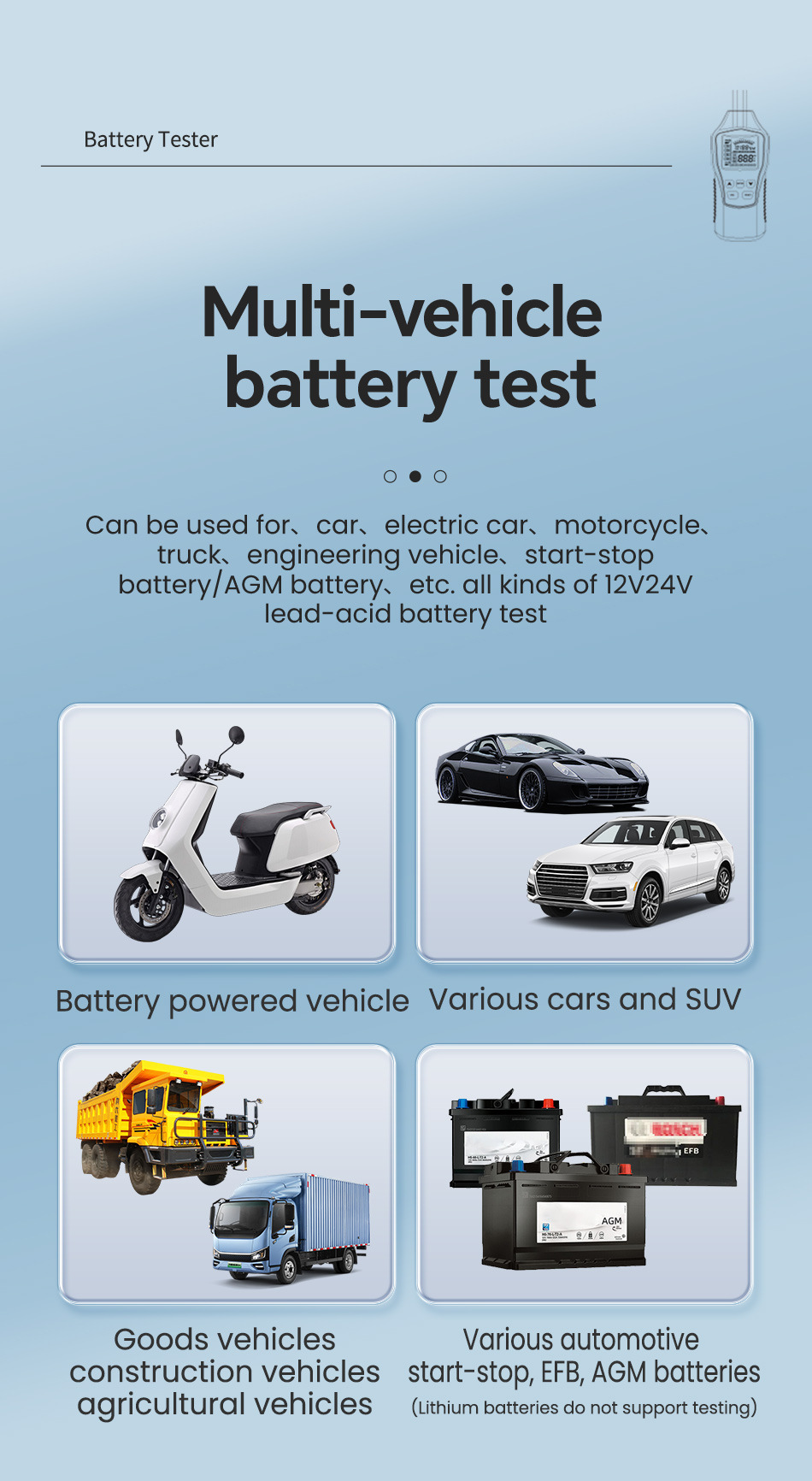 Intelligent Battery Tester High-Precision 12V24V Battery Tester Battery Car Oil Car Lead-Acid Battery Test