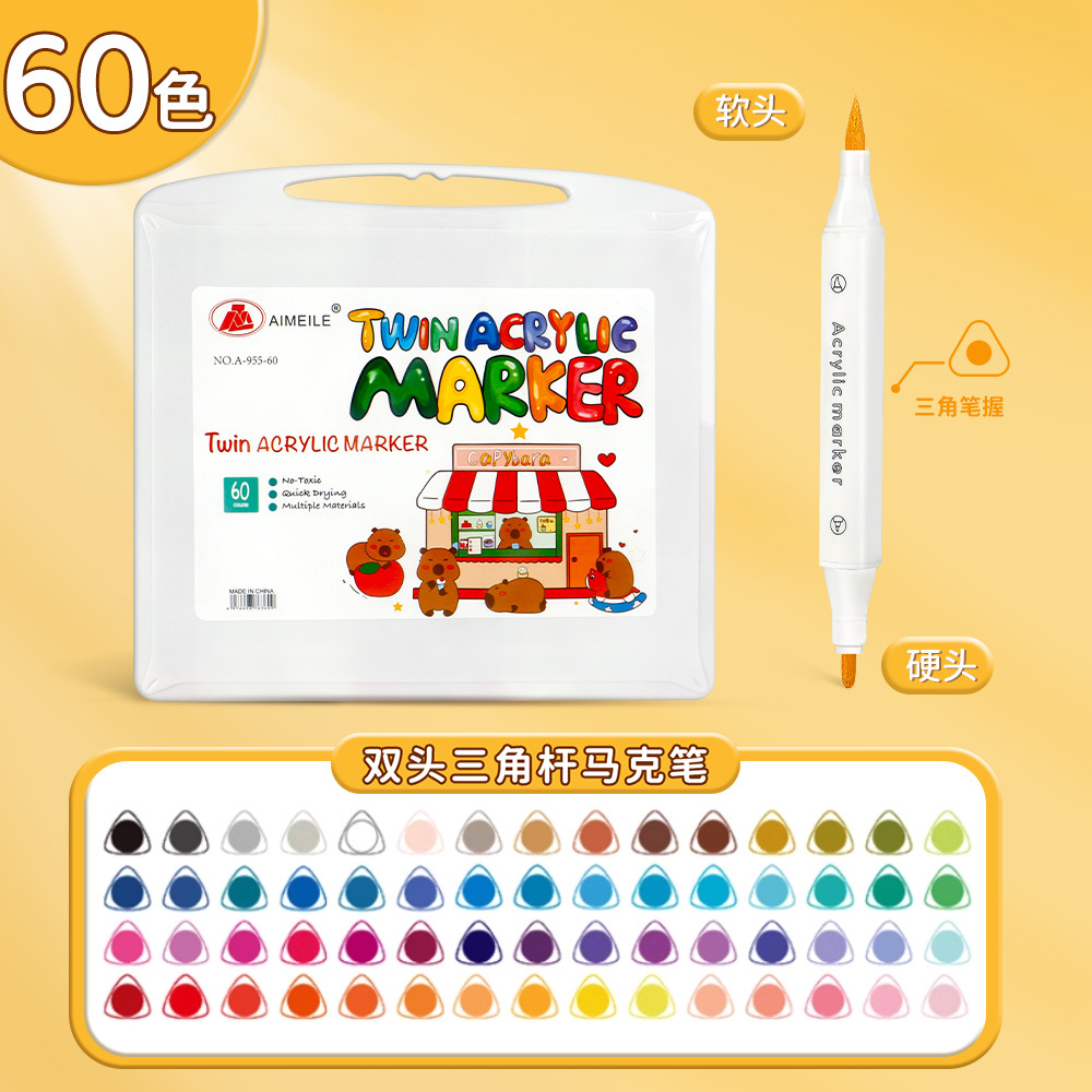 Doble cabeza triangular marcador de pintura de estudiantes opaco color plegable marcador de color para niños graffiti 60 color acuarela