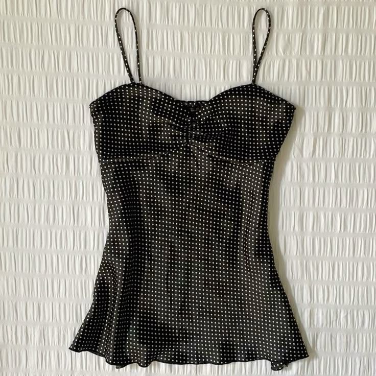 French Retro Vintage Polka Dot Camisole Pleated Sleeveless Ancient Style Millennium Hottie Y2K Top