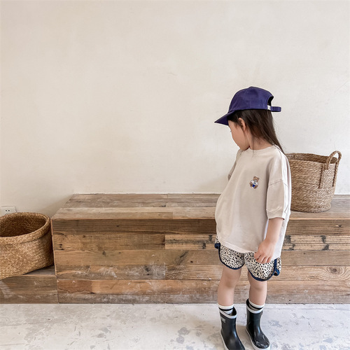 2024 Korean children's clothing summer children's Korean embroidered short-sleeved T-shirt girls and boys bottoming shirt 122305