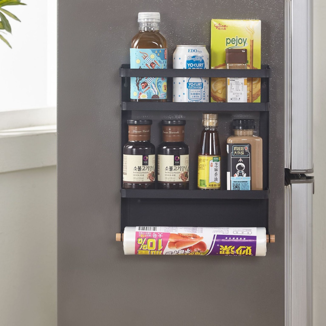 Directo de fábrica Amazon transfronterizo plegable refrigerador rack de almacenamiento suministros de cocina rack de almacenamiento estante del imán del hogar
