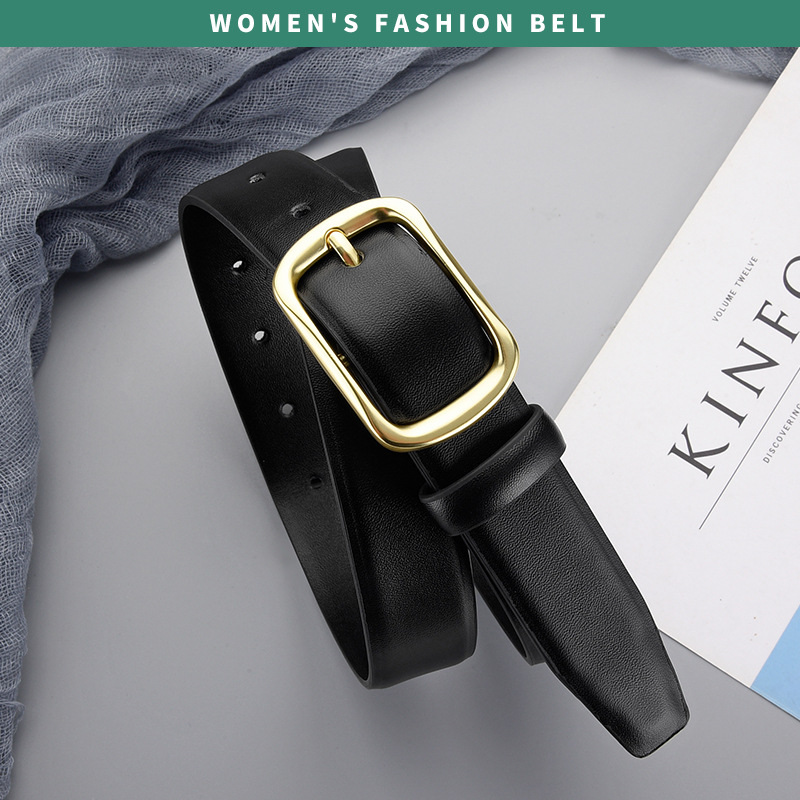 Metal golden fashionable universal trousers, waist belt, genuine leather, simple and elegant design, women's style
