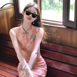 凌茜恣禾 花间令 新中式红色订婚改良旗袍女春夏无袖连衣裙敬酒服