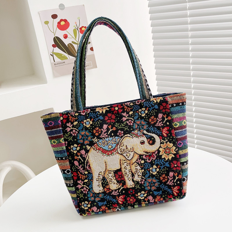 Foreign Trade Wholesale New Matai Ethnic Elephant Bag Women's Simple Work Hand Bag Embroidered Canvas Bag Cross-border Small Bag
