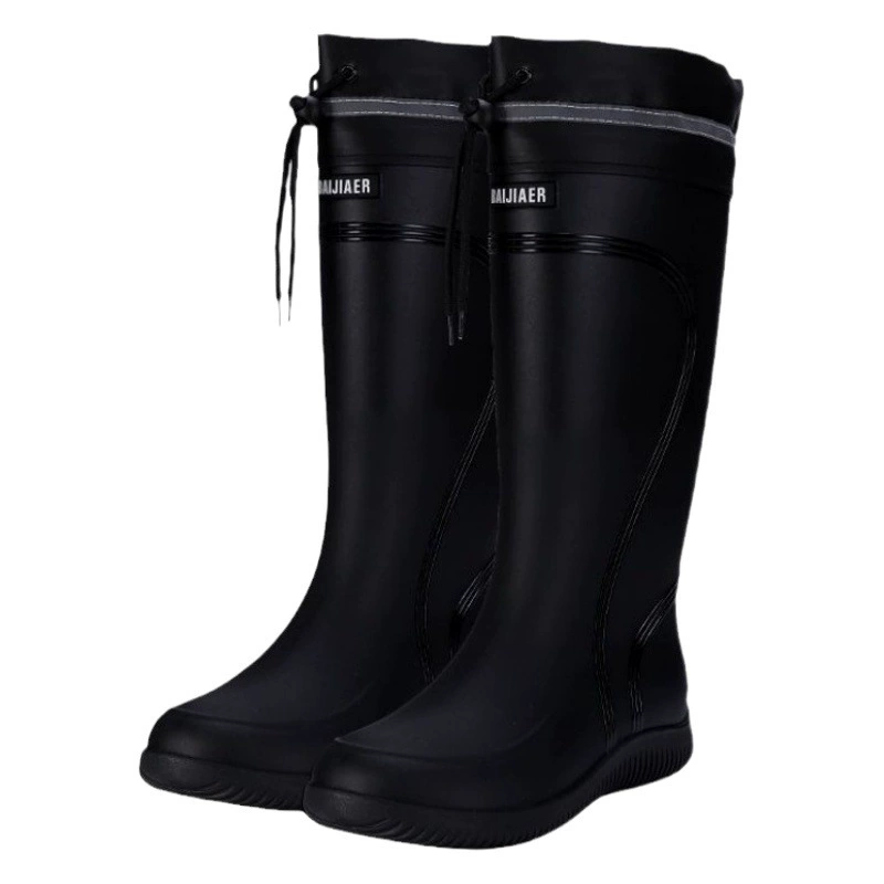 Мужские резиновые сапоги с высоким берцем, длинные толстые модные Светоотражающие Нескользящие непромокаемые сапоги, износостойкая резиновая обувь на флисовой подкладке, Уличная обувь для рыбалки