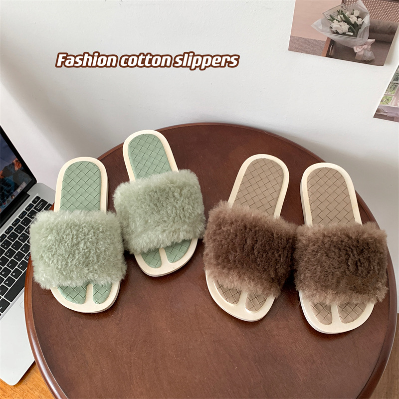 Nuove ragazze casual in cotone alla moda, una linea antiscivolo e resistente all'usura per la casa, pantofole in peluche a fondo piatto per_voghion.com