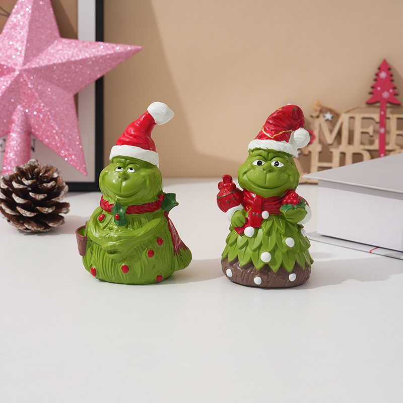 国境を越えたクリスマスグリンチの祝祭、緑の毛皮の雪だるま、クリスマスデコレーション、家庭用樹脂製置物、かわいい工芸品|undefined