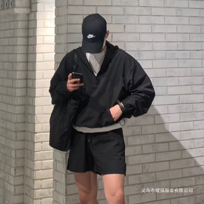 Men's Sunscreen Summer Korean Style Trendy Couple Style Lightweight Black Hooded Long-Sleeved Jacket Casual Top