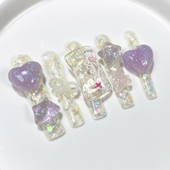 冰透可愛手工穿戴甲超長歐美水管甲甜美糖果美甲貼片外貿美甲