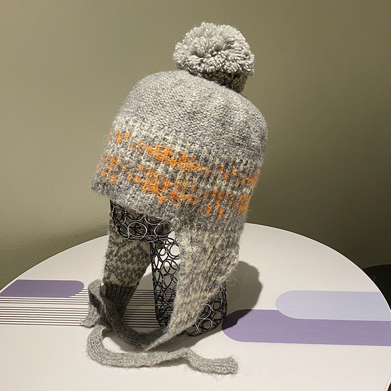 Xiaoxiangfeng Kontrastní barevná pletená čepice Dámská podzimní a zimní pruhovaná vlněná čepice 2024 s velkým obvodem hlavy, všestranná_voghion.com