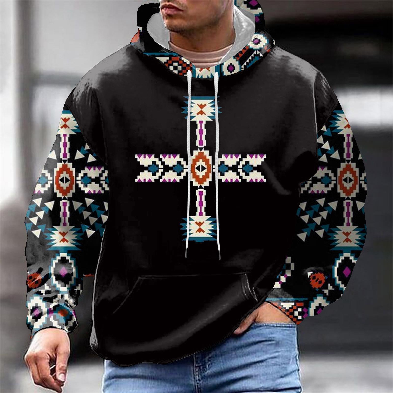 Comercio exterior europeo y americano nuevo estilo 2024 nueva tendencia de la moda casual todo-fósforo suéter con capucha para hombres étnicos MC11