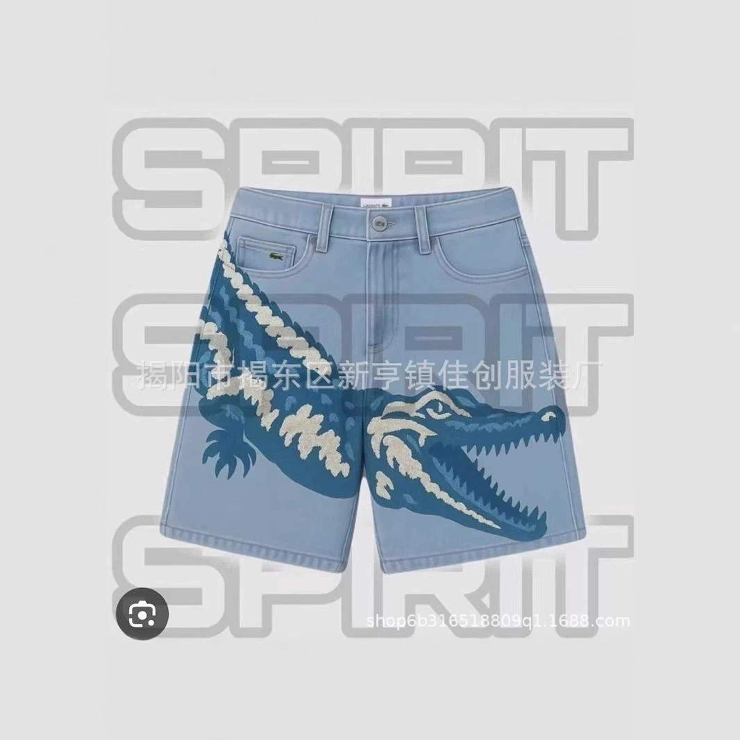 Летняя новая американская стирка моды индивидуальность трендовый узор принт джинсовые шорты свободные повседневные прямые брюки