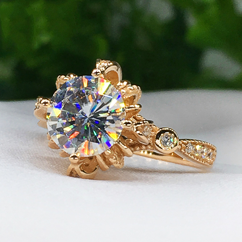 new ladies flower ring copper goldplated inlaid zircon engagement ringpicture1