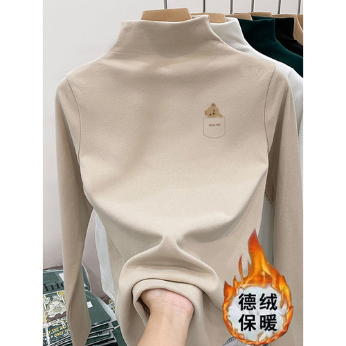 Men and Women Children Half High Collar Base Shirt Winter Fleece Lined Thickened Medium and Large Children's Wear Boys Half High Collar Long Sleeve Fashion