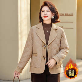 新款妈妈装高级感西装领加棉外套棉服中年女装时尚洋气小香风棉衣