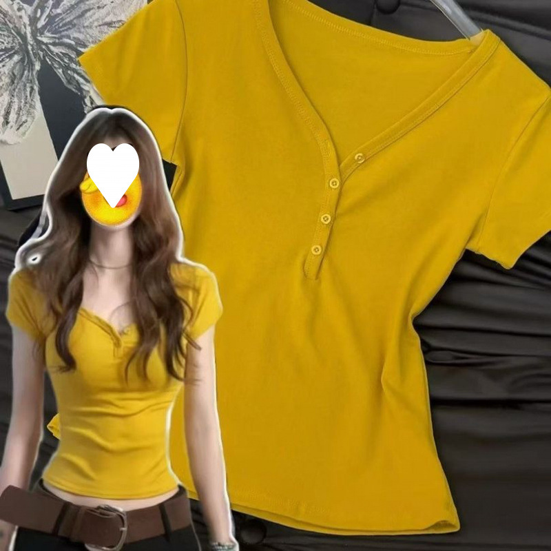 Yellow Design Right Shoulder Small High Collar Sleeveless 2025 Shirt Summer New Sexy Short A-Line Slimming Look Top