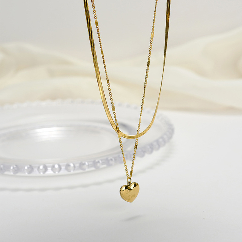 Women'S Gender Plating Design Fashion Heart Shape Titanium Steel Plating Layered Necklaces