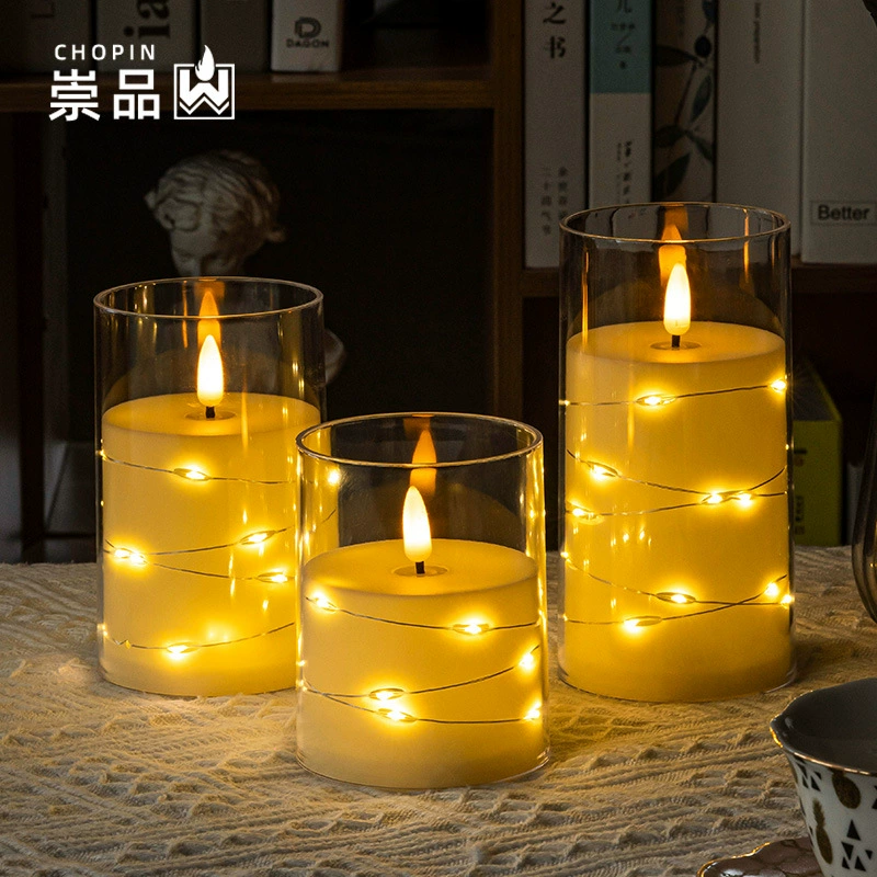 Электронная свеча на медной проволоке, гирлянда-свеча с пультом дистанционного управления, акриловая подставка для свечи, декор для ресторана, свет для создания атмосферы на концертах