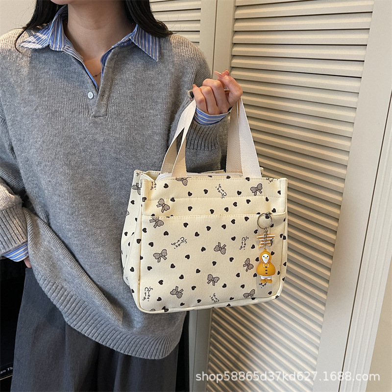 New Corduroy Tote Bag for Women, Versatile and Good-Looking Office Worker Handbag, Large Capacity Student Lunch Bag