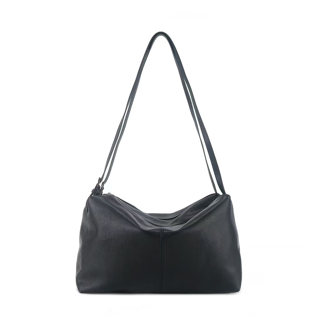 Korean Style New Top Grain Vegetable Tanned Leather Tote Bag For Women, Large Capacity Commuter Underarm Shoulder Bag, Boston Bag - Thumbnail 7