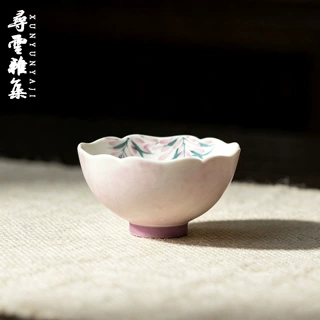 寻云雅集手绘紫藤花陶瓷花口茶杯家用主人杯功夫茶具女士专用杯子