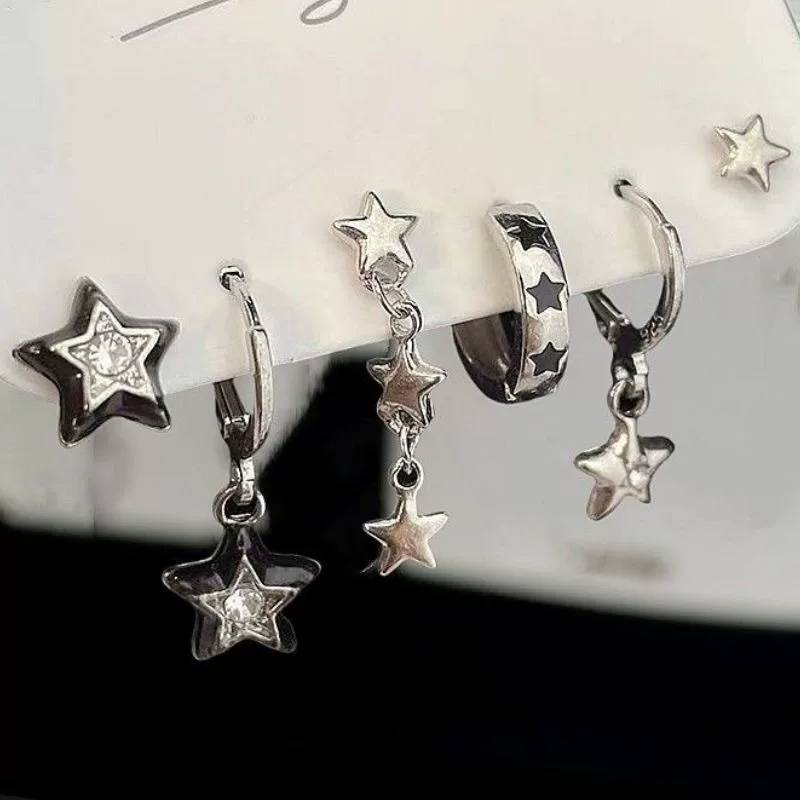 Earrings set 6-piece, European style simple elegant, metal fashion studs and dangles