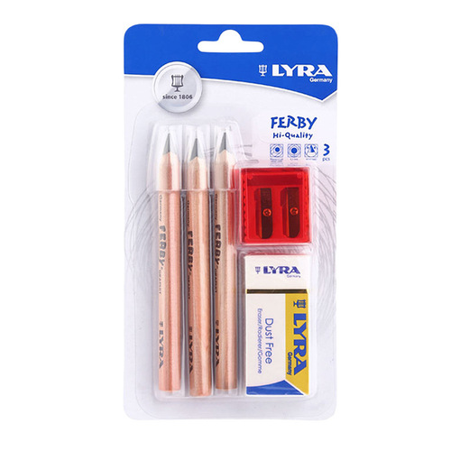 Wholesale German LYRA Yi Ya Zhengzi writing comes with pencil sharpener and eraser 3 pieces of log triangular thick pencils