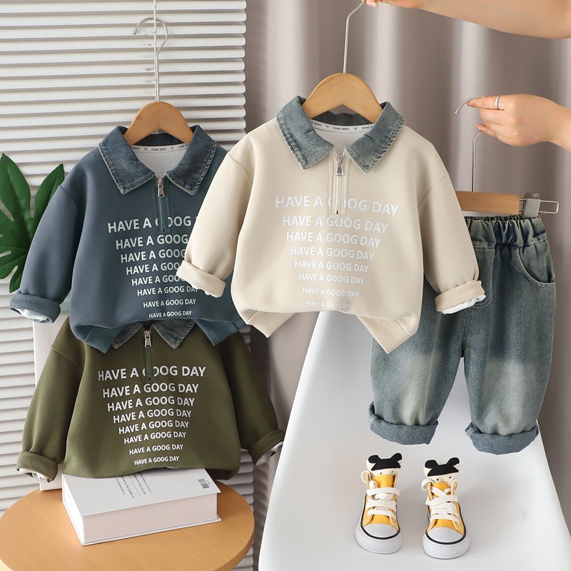 Autumn denim children's set for boys with zipper