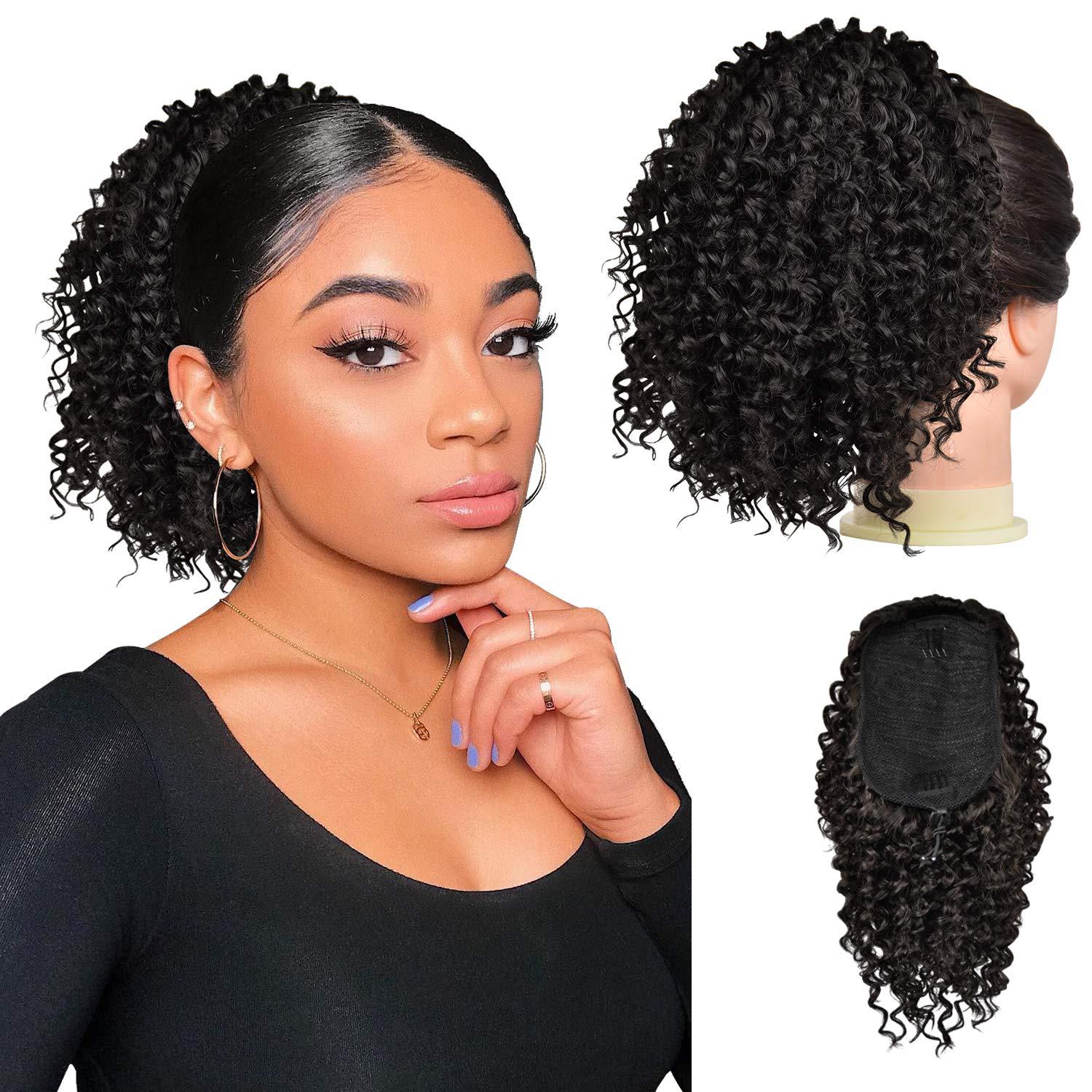 wig drawstring wig women's corn perm ponytail high temperature silk fluffy soft 35cm_voghion.com