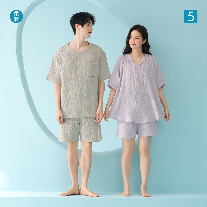 [Baby Cotton] Soft Double-Layer Gauze Type a Pure Cotton Couple's Pajamas for Women, Summer Short-Sleeved Pure Cotton Men's Home Wear