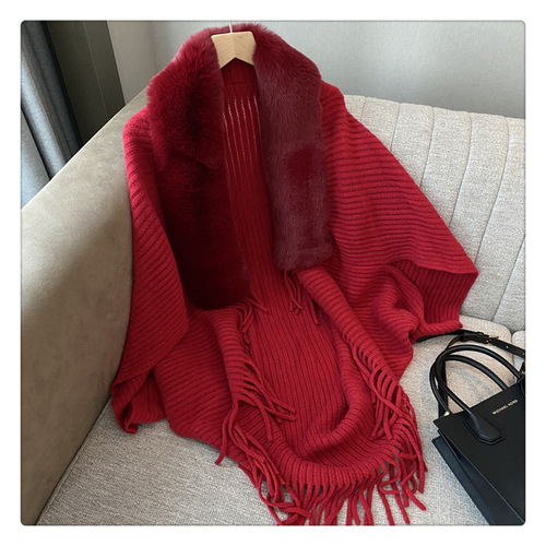 Shawl, cloak, coat, fashionable and elegant outer wear for women, loose autumn and winter Korean style new fur collar knitted cardigan