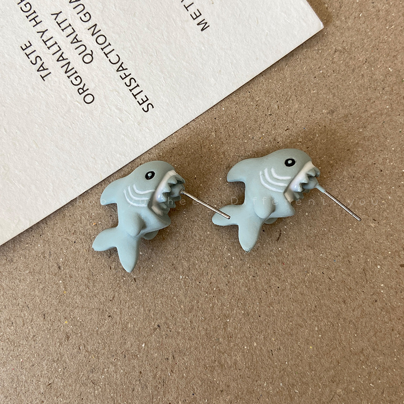 Daily Occasion 1 Pair Cute Funny Dog Dinosaur Shark Enamel Copper Ear Studs