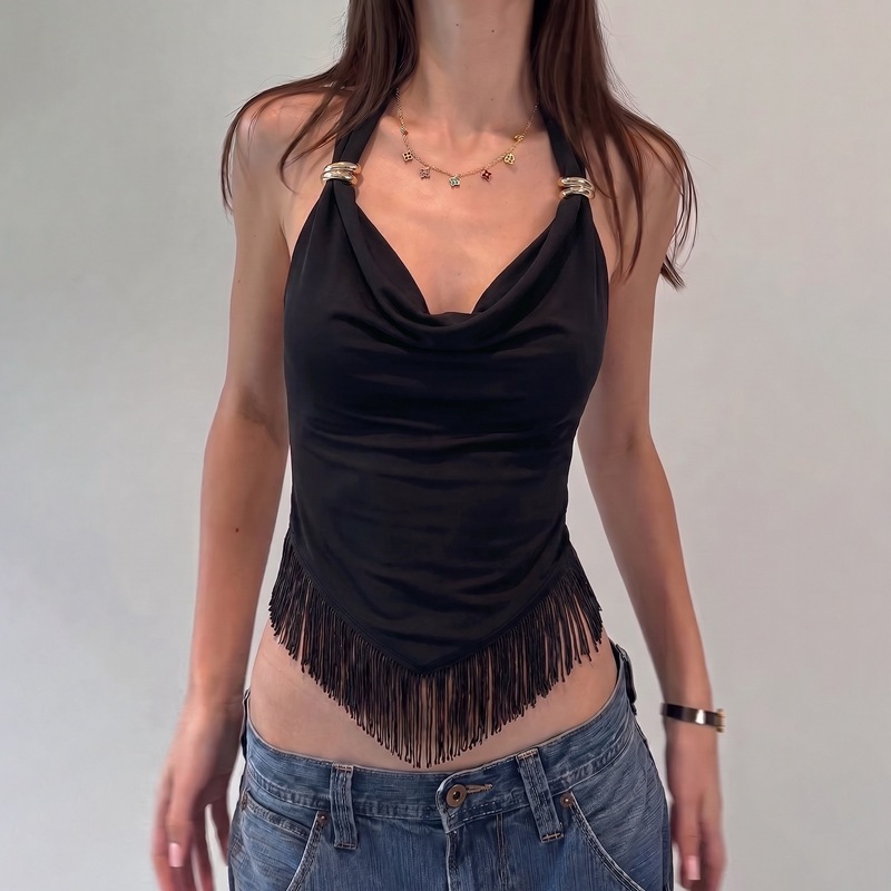 2026 nuevo estilo de moda de verano de ropa de mujer transfronteriza cuello swing cuello de diseño de correa delgada chaleco pequeño chaqueta al por mayor image 3