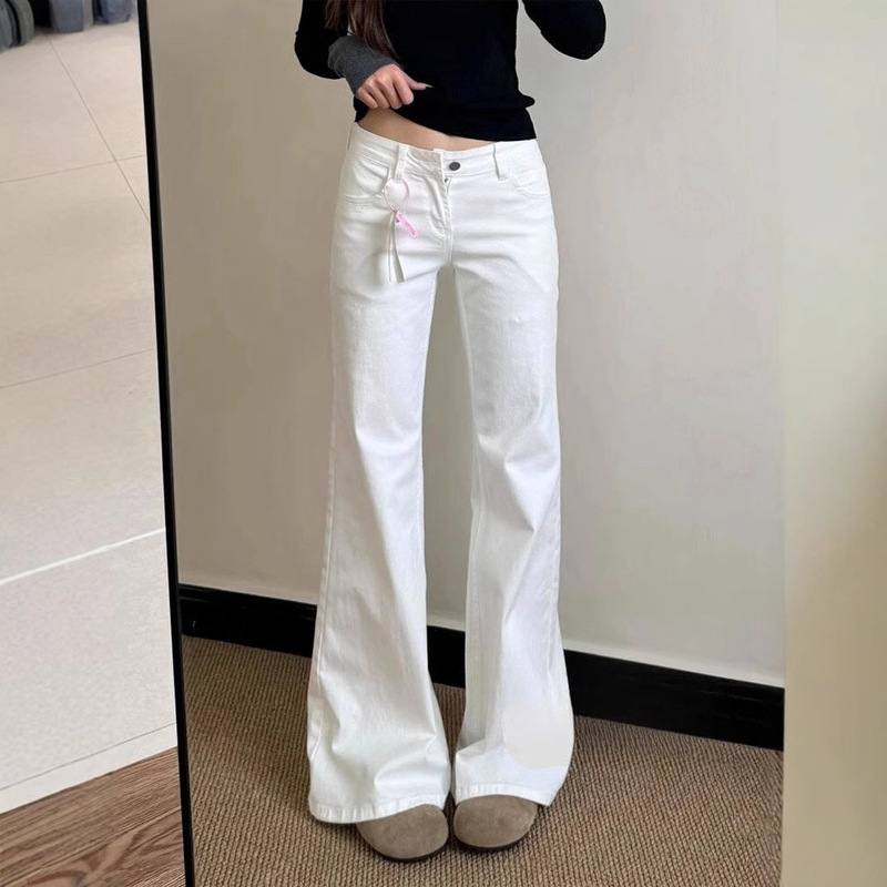 plus size White Low Waist Slight Jeans Women's Spring and Autumn 2025 New chubby girl Small Slim Horseshoe Flared Pants