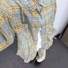 【自设工厂现货现发 】多巴胺轻奢高级格子衬衫女内搭叠穿宽松