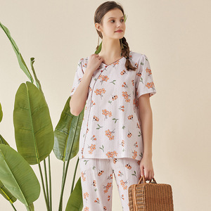 여성용 중국풍 풀오버 반팔 크롭팬츠 HW376