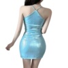 Sparkling fabric drawstring low cut backless bottom wrapped buttocks dress