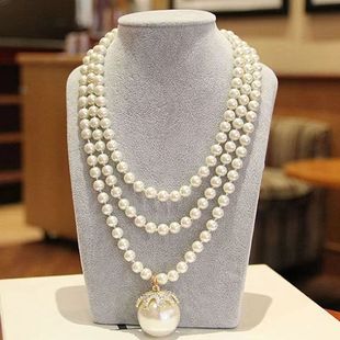European and American new fashion big star multi-layer large pearl pendant South Korea long necklace sweater chain women's jewelry