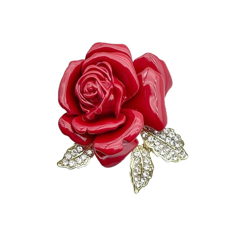 Elegante rode rozenbroche voor dames, vintage emaille speldje_voghion.com