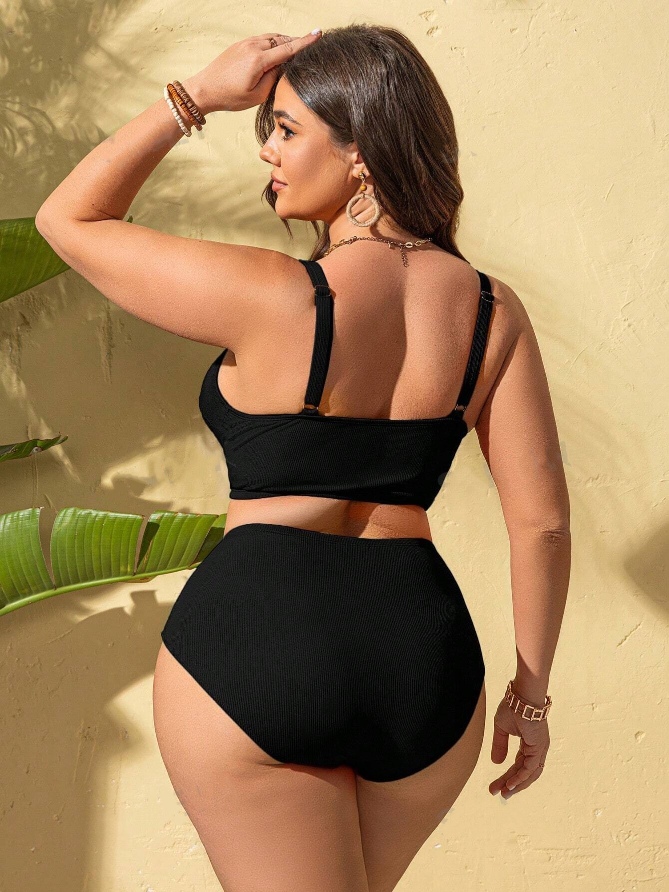 Bikini de Talla Grande con Cuello en V de Poliéster y Elastano Resistente para Natación image 4