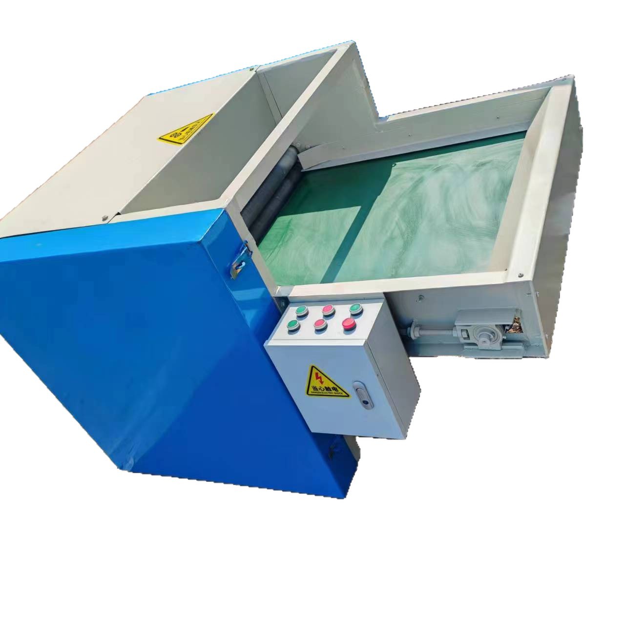 Máquina abridora de algodón PP con alimentación por cinta transportadora y rodillos múltiples, ideal para la producción de rellenos de almohadas, juguetes y camas para perros.