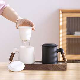 陶瓷过滤泡茶杯茶水分离杯办公室马克杯陶瓷杯批发带盖杯子伴手礼