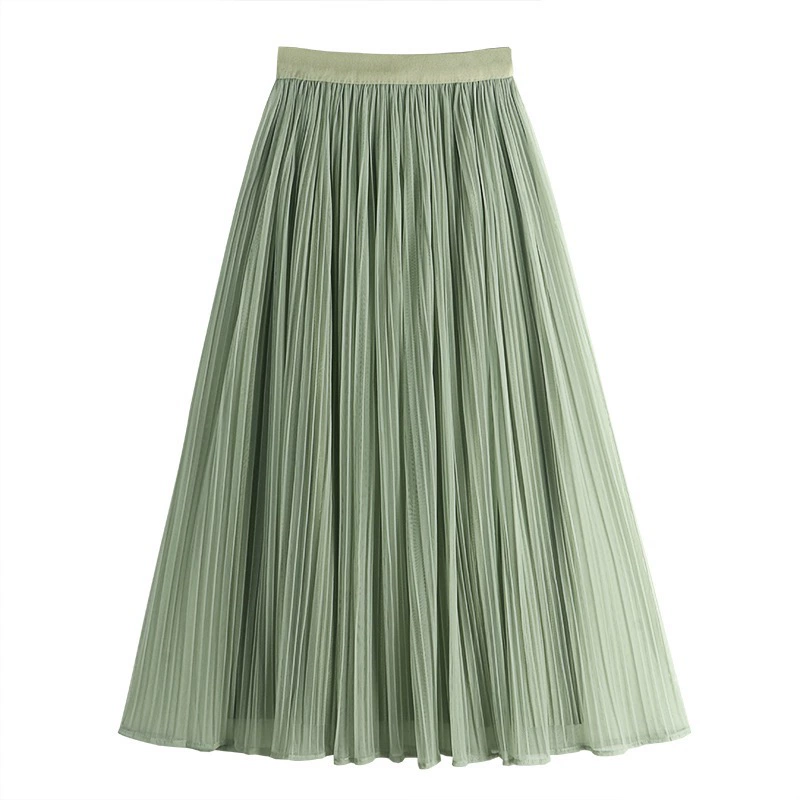 Двусторонняя сетчатая плиссированная юбка 2021, весна и лето, новый стиль, ледяной шелк, юбка-зонтик с большим подолом, юбка средней длины