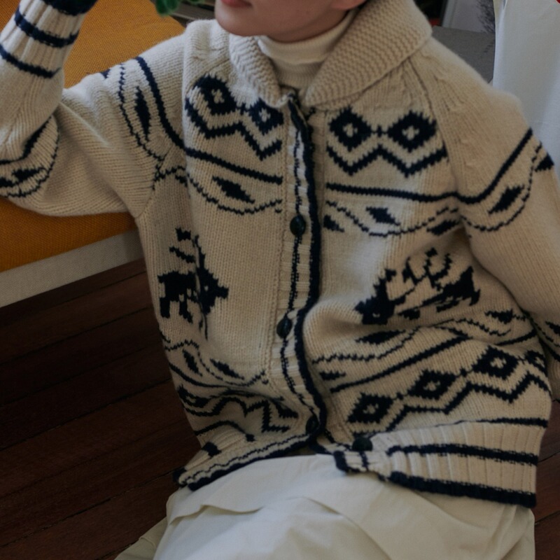 Vintage Nordic Chunky Knit Reindeer Jacquard Wool Cardigan Thick Sweater Coat Casual Versatile