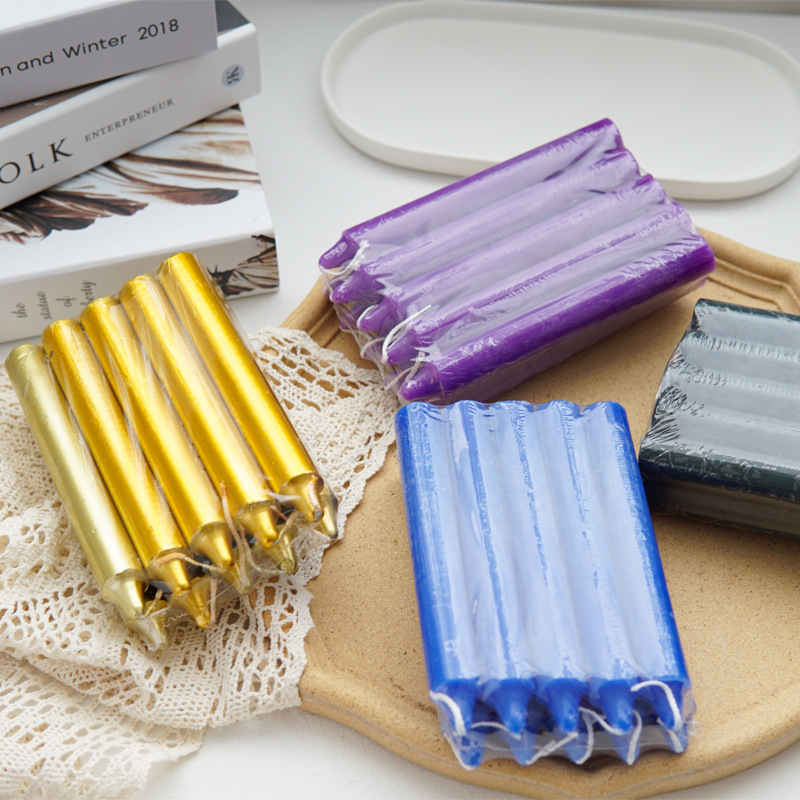 批發金色白色紅色綠色杆蠟 薰香蠟燭照明蠟燭一包10根 純色石蠟杆