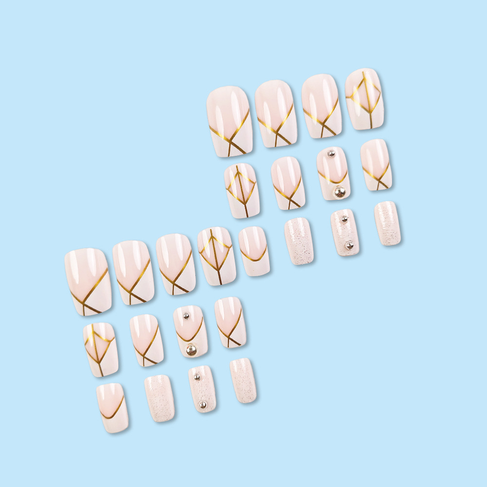 Comercio exterior polvo de oro desnudo blanco francés manicure polvo de diamante brillante desgaste de uñas 24 piezas de parche de uñas falsas image 4