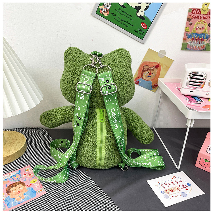 2021 Autumn New stylish and cute green frog single-shoulder crossbody bag wallet plush toy birthday gift for girls undefined