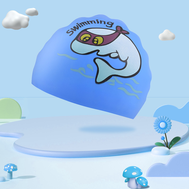 Gorro de natación para niños y niñas dibujos animados de silicona lindo no apriete ajuste impermeable profesional protección del oído gorro de natación al por mayor