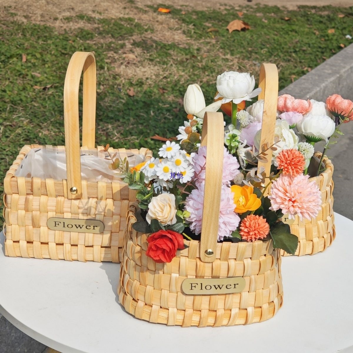 儿童节花篮木手提提篮手工田园编织花盆客厅鲜花摆件篮子花艺插花